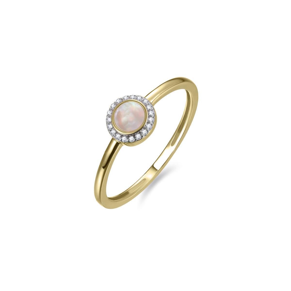 Mother of Pearl coin in pave setting ring | coin + setting 6 mm | 1.5 mm band VGR037-56